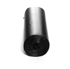  black roll of plastic garbage bags isolated on white