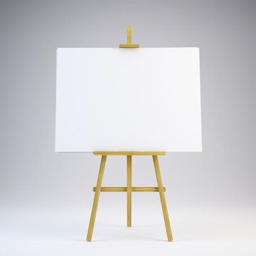 Wooden easel with blank white canvas - 3d rendering