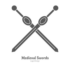 Medieval logo emblem template. Single logo, modern black simple style isolated on white background. Medieval theme silhouette symbol. Simple medieval pictogram logotype template. Vector illustration.