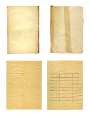 Set the  old  ancient crumpled paper on white background