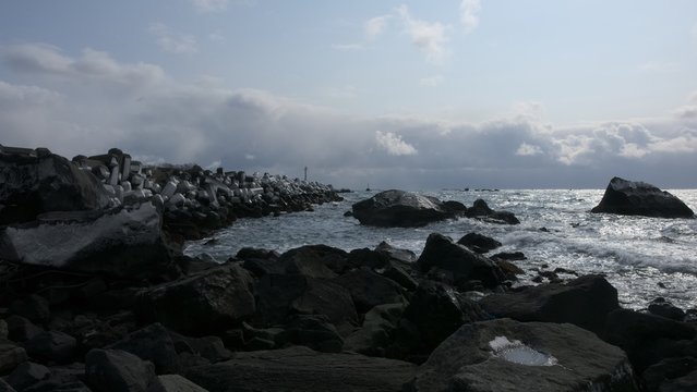 北海道風景　冬の海岸