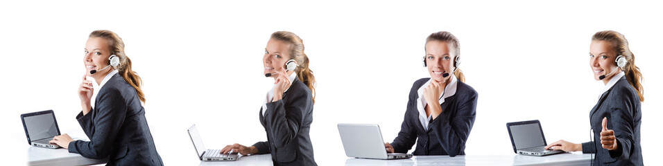 Call center assistant responding to calls