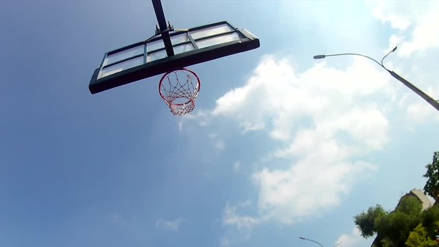 The basket ball flies