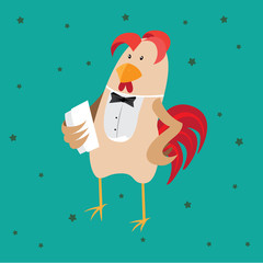 Funny card with a rooster in cartoon style.