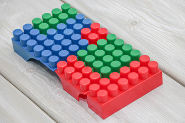 Plastic toy blocks selective focus