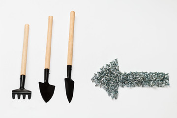 garden tools on white background
