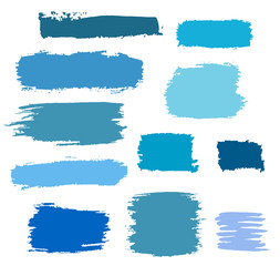 blue vector brush strokes of paint on white background