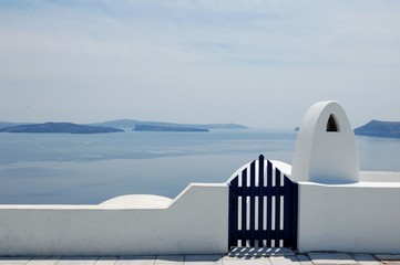  Wicket/Details of architectural style of Santorini, Greece. The characteristic blue and white...