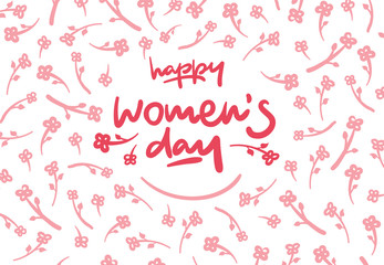 Happy womens day lettering vector logo postcard with flowers in background