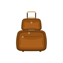 Travel bags suitcases on isolated white background. Summer brown travel handle luggage. Modern travel concept. Flat vector icon illustration.