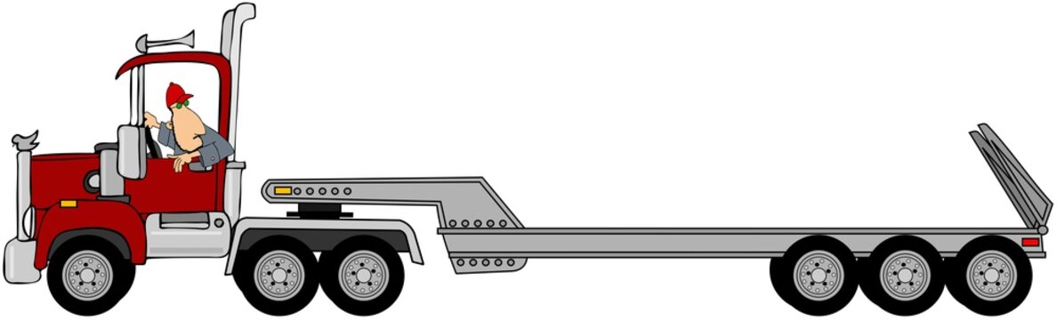 Illustration of a driver looking back while reversing his tractor trailer.