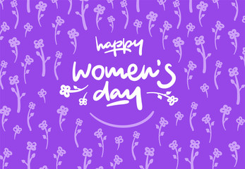 Happy womens day lettering vector logo postcard with flowers in background