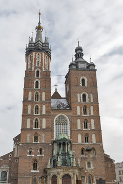 St. Mary gothic church facade in Krakow, Poland