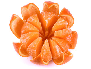 one peeled tangerine isolated on white background