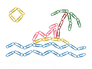 Colored paper clips. Vacation of office employee. Isolated on white.