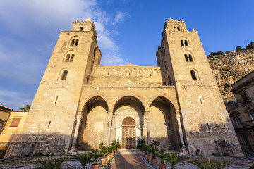 Fototapeta premium Facade of the Duomo di Cefalu cathedral in Cefalu, Sicily, Italy, Europe