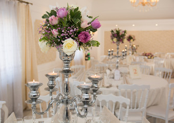 Flower arrangement on the table for elegant events