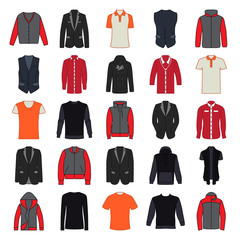 Wear and outwear or coats for men flat icons set on background