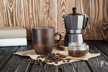 Coffee maker on wood desk