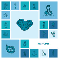 Diwali. Indian Festival Icons
