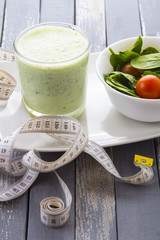 fitness concept notebook spinach salad cocktail vitamins benefit health tomatoes vegetables
