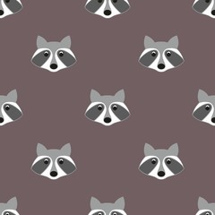Stylized head raccoon. Seamless pattern