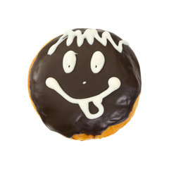 Berliner donut with chocolate icing and smile