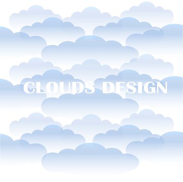 Clouds design background, blue gradient clouds on white, stock vector illustration