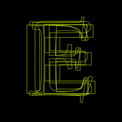 Vector sign linear fluorescent letter E, green light on black background