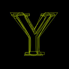 Vector sign linear fluorescent letter Y,  green light on black background