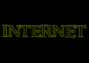 Vector word internet,  green light on black background