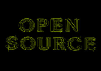 Vector word open source,  green light on black background
