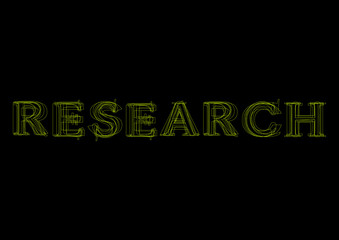 Vector word research,  green light on black background