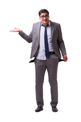 Bankrupt businessman isolated on white background