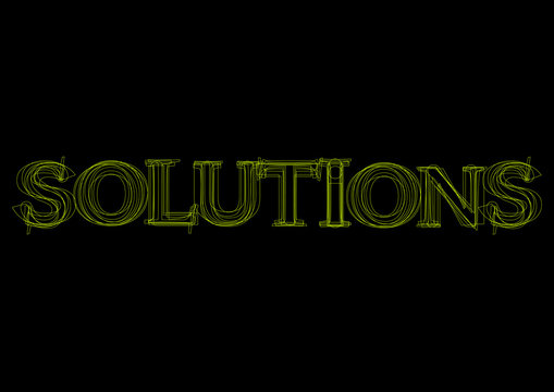 Vector word solutions,  green light on black background