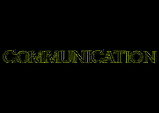 Vector word communication,  green light on black background