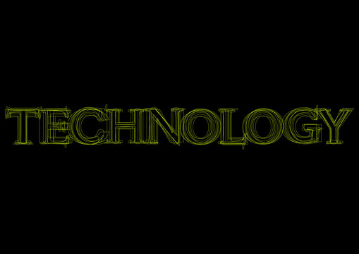 Vector word technology,  green light on black background
