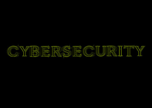 Vector word cybersecurity,  green light on black background