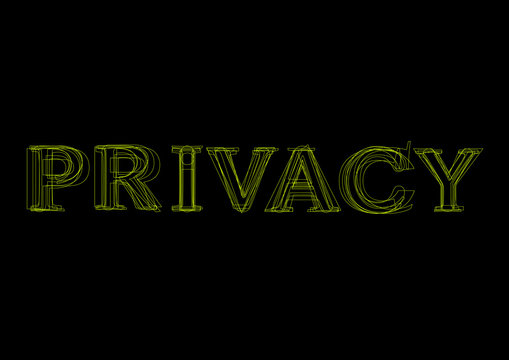 Vector word privacy,  green light on black background