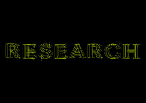 Vector word research,  green light on black background