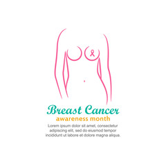 Breast cancer october awareness month logo. Vector illustration