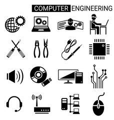 Obraz premium Set of computer engineering icon design for computer technician
