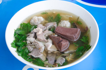 Boiled pig's blood soup with peppers, An ordinary thai breakfast serve