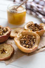 Baked apples stuffed with nut and honey 