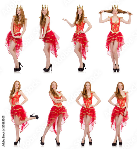 "Queen in red dress isolated on white" Stock photo and royalty-free