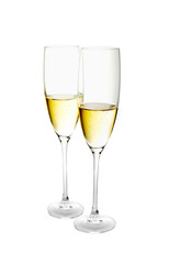 two glasses of champagne isolated on a white