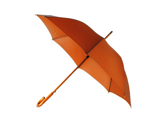 Opened brown umbrella isolated on white background