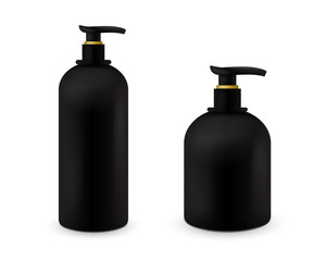 Set of Jar with liquid soap for your logo and design is easy to change colors. Realistic black cosmetic container for soap cream, lotion. Mock up bottle.