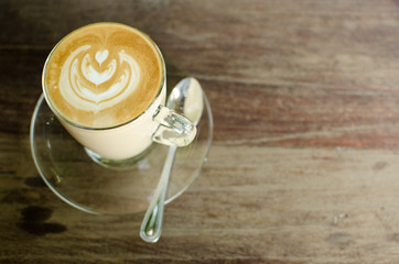 Close up hot Latte Art Coffee in the mug.