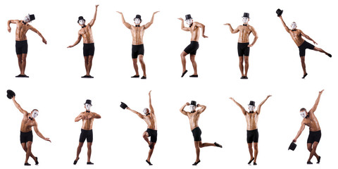 Naked muscular mime isolated on white